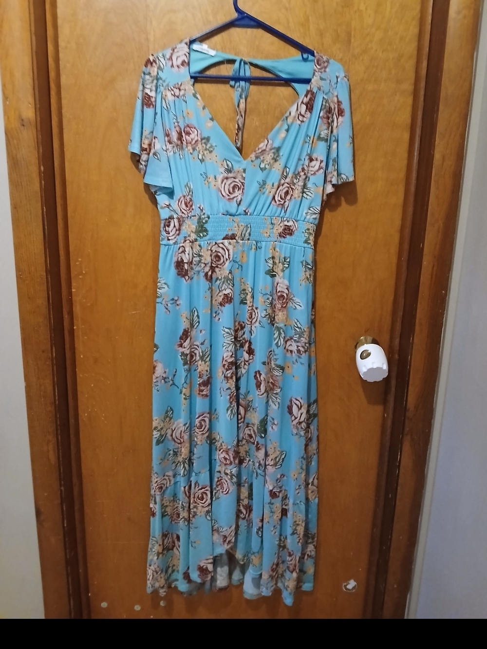Maurices Aqua Floral Maxi Dress with Tie Back